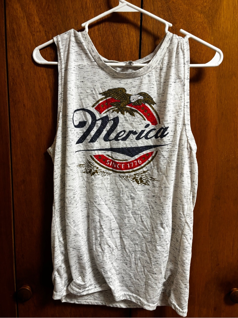 Source Unknown White Muscle Tank with Patriotic Eagle Graphic